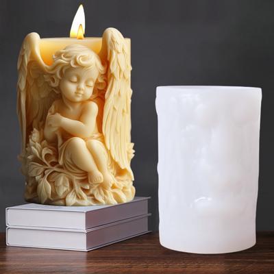 DIY Gebetsengel Relief Zylinder Kerze Silikonform Flügel Engel Harzform Engel Blume Relief Beton Zement Gipsformen