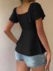 2026 Summer V-neck Drawstring Waist Sexy Short Sleeve Plain T-shirt for Women