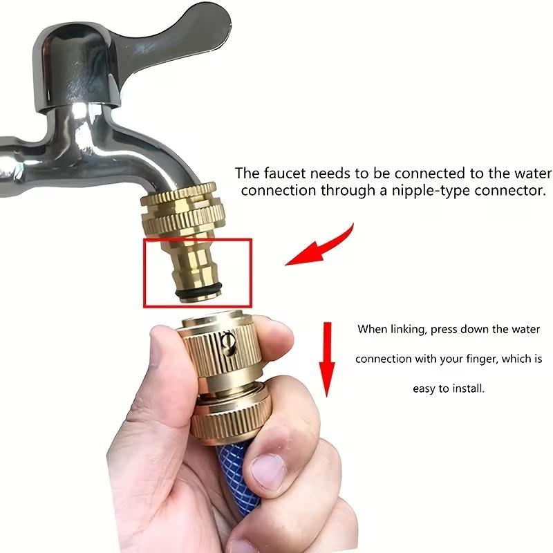 Set of 2 Brass Connectors for Garden Hoses, Featuring a 2-Inch And 3/4-Inch Size, Designed As a 2-In-1 Spray Nozzle Adapter for