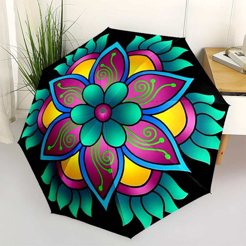1pc Colorful Flower Mandala Folding Umbrella | Elegant Design, Fashionable Accessory, Durable Construction, Sturdy Ribs yy251107043