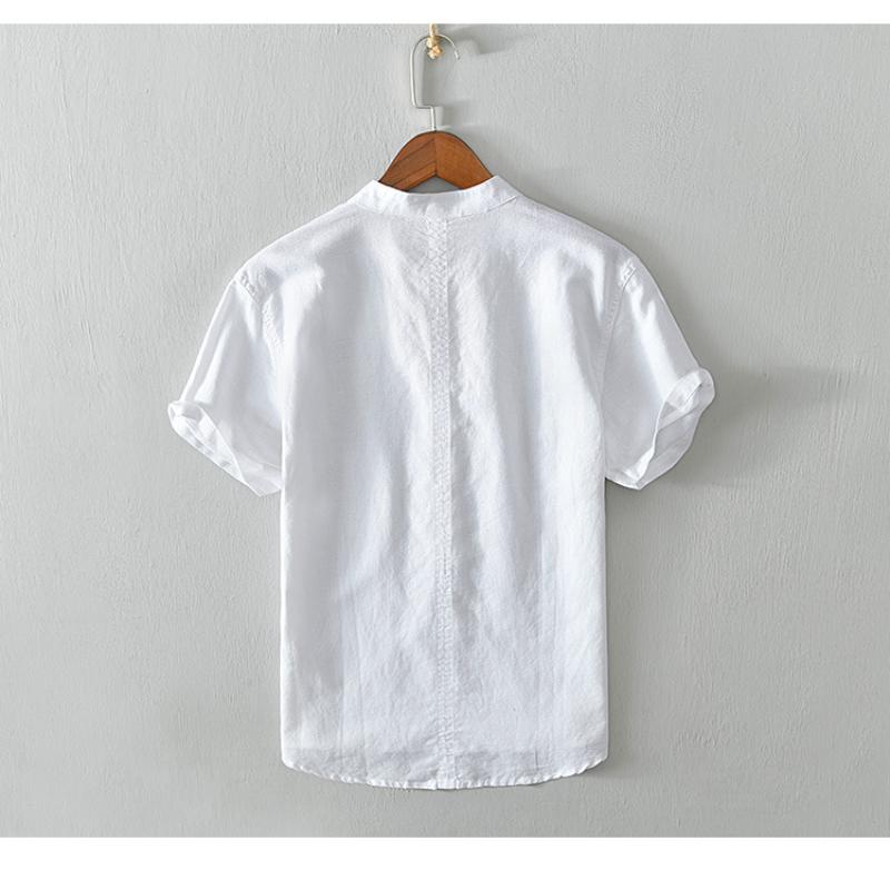 Summer T-shirts for Men Summer Daily Casual Simple Men Tops&Tees Chinese Style Men Clothing Cotton Linens Stand Collar Short Sleeve White T-Shirt 4XL
