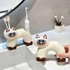 Toothbrush Holder, Cat Shape with Drain Port, Mold-Resistant Double-Hole Ceramic Organizer for Bathroom Accessory