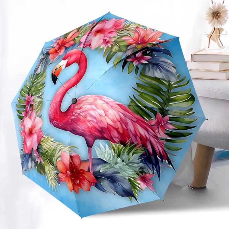 Flamingo Pattern Folding Umbrella Fashion Auto-Open 8 Iron Ribs Plastic Handle Foldable Sunshade Perfect Christmas Gifts
