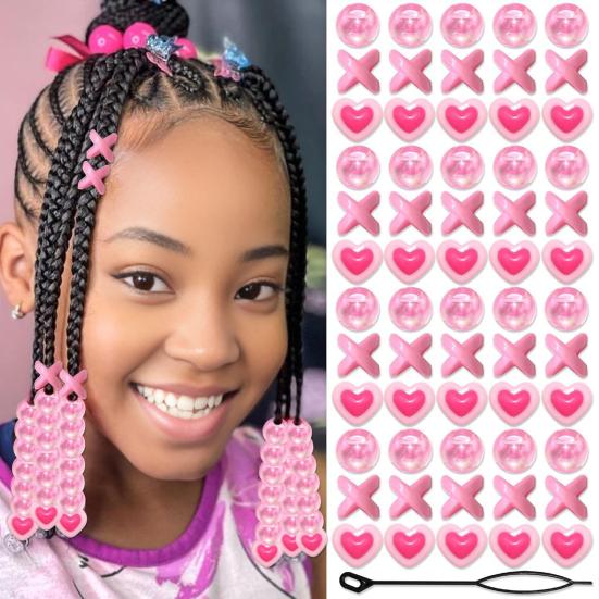 60Pcs Braid Hair Accessories, Heart Letter Shape Hair Rings, Large Hole Design Hair Beads for Thick Braids Dreadlocks Multi-Strand Hair DIY