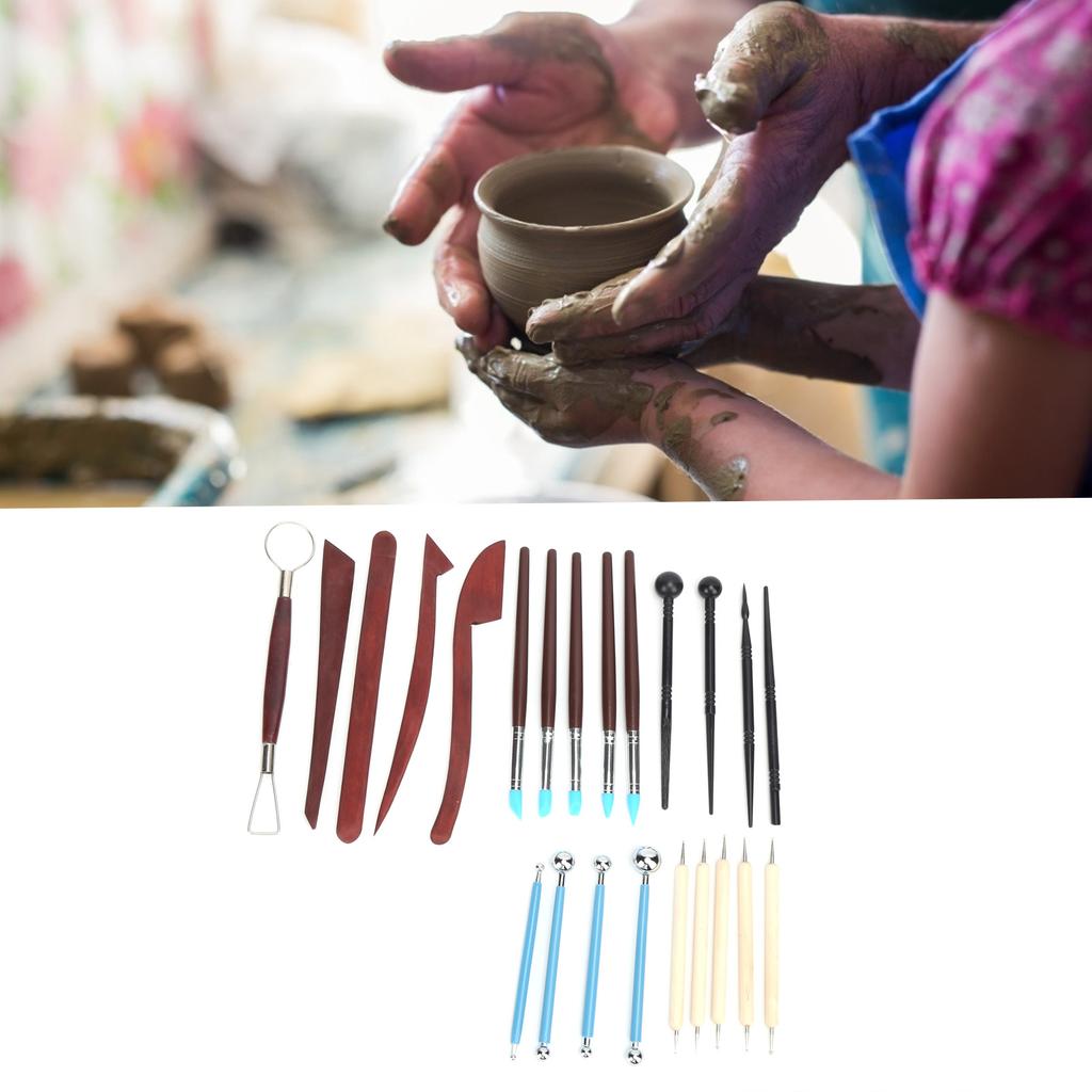 23 Pcs Pottery Tool Set Multipurpose Soft Clay Silicone Wood Auxiliary Carving Supplies