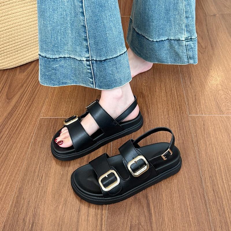 Muffin platform sandals casual women's shoes summer new square head fashion belt buckle flats children