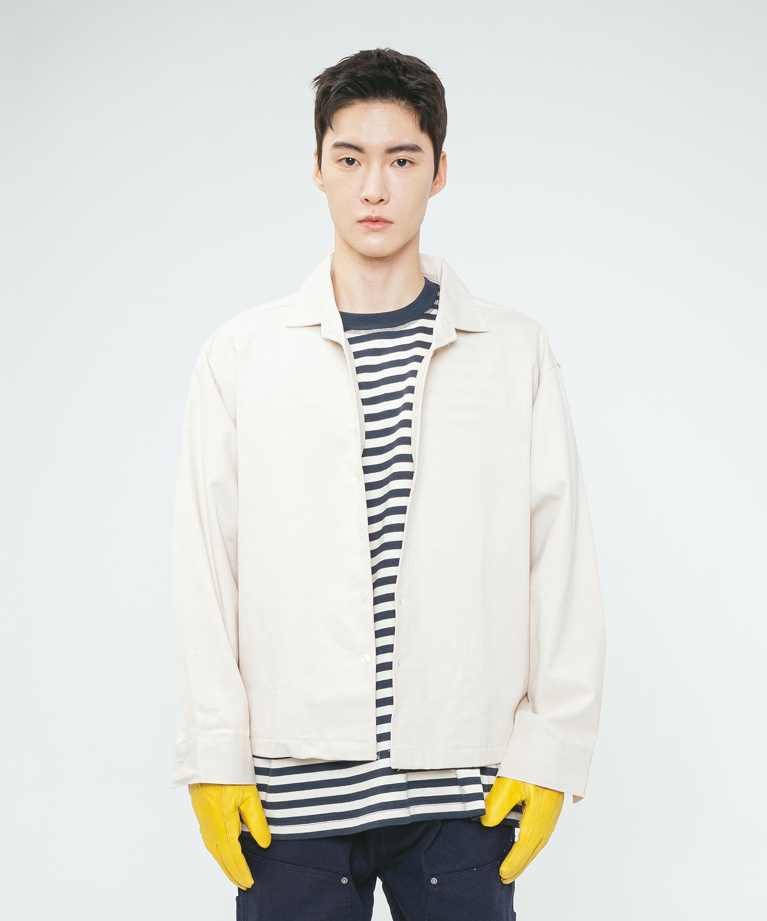 Slow Universe Hidden Pocket Open Collar Shirts Jacket (Cream) L/Free