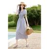 VICTORIA&VERA Women's Plaid Square Neck Puff Sleeve Midi Dress
