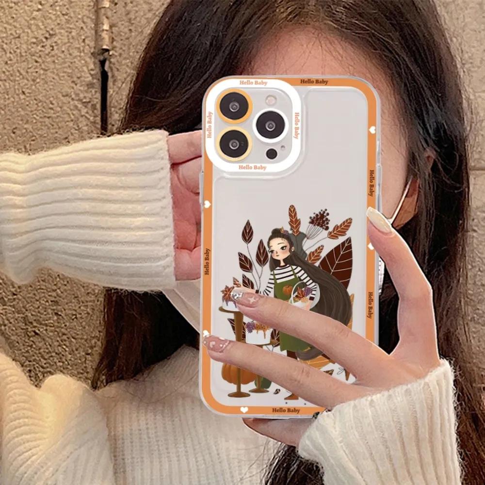 Happy Autumn Girl Pumpkin Fall Phone Case For IPhone 15 11 12 13 14 Mini Pro Max XR X XS TPU Clear Case