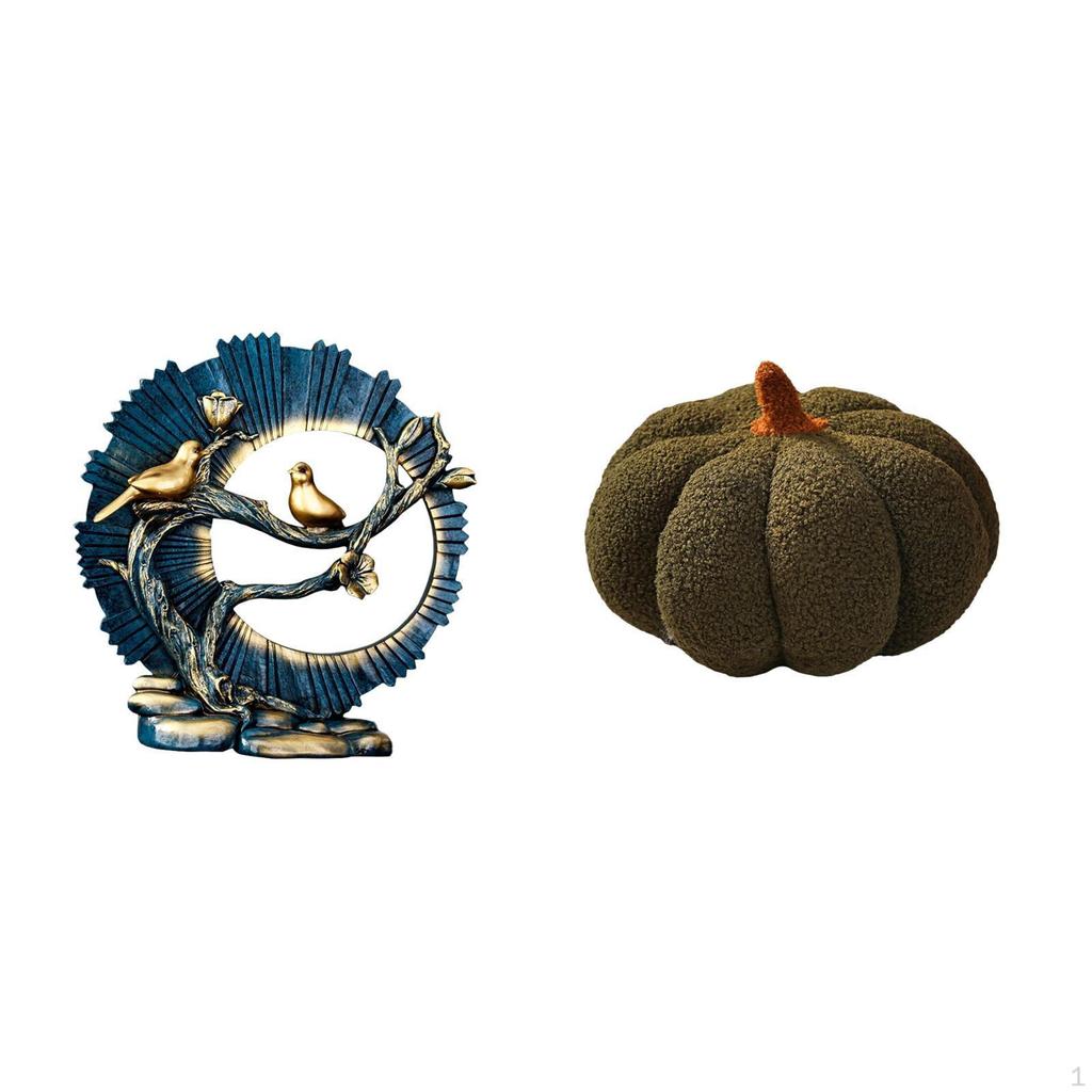 Resin Pumpkin Ornament Figurine Decorative Cushion for Living Room Bedroom Sofa Desk Bookshelf House