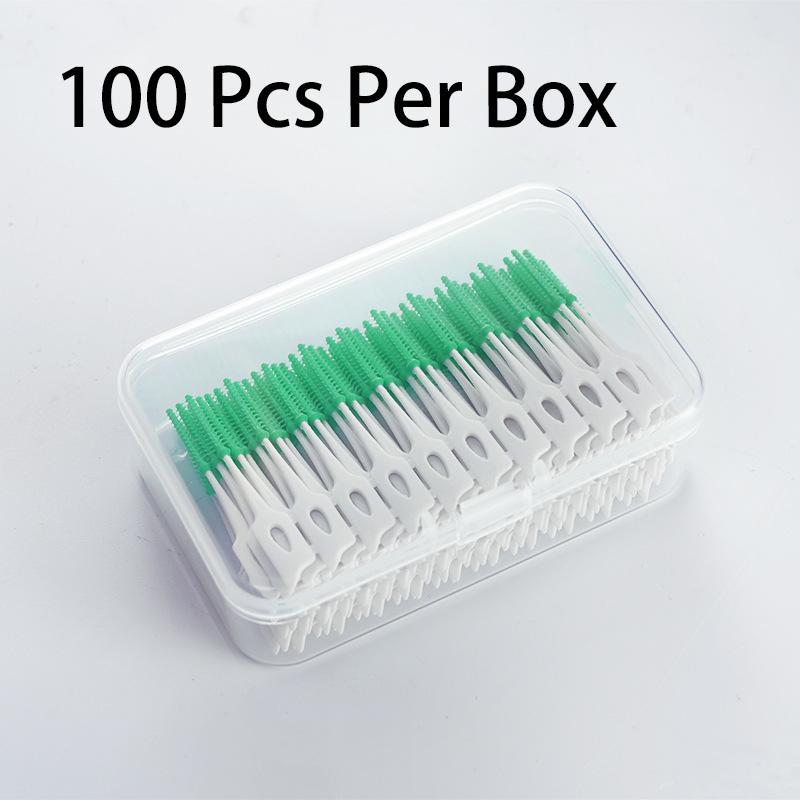 100 Pcs Disposable Dual‑Head Dental Floss Picks, Polypropylene Oral Care Floss Sticks with Portable Storage Box