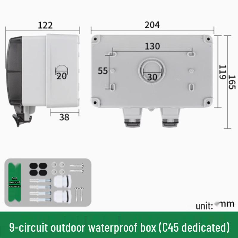 PZ30 Outdoor Waterproof Distribution Box with 5/9 Circuits, MCB, and RCD DZ47-63 Circuit Breaker