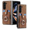 Retro Artificial Leather Wallet Phone Case with Ring Holder for Samsung Galaxy Z Fold 7 6 5 4 3 Fold7 Fold6 5G Card Slot Cover