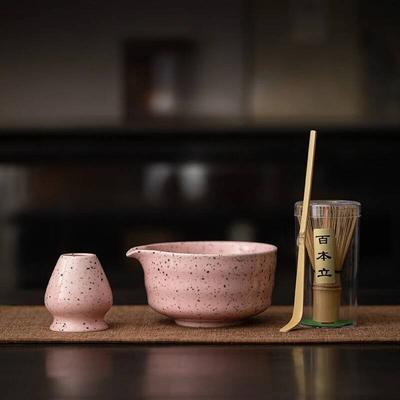 1/4 Stück Rosa Matcha-Tee-Schneebesen Teegeschirr-Set Japanische Zeremonie Bambus-Pinsel Keramikschale Matcha-Mixer Teekanne Exquisite Geschenkbox