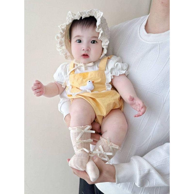 New Summer Style Fake Two-Piece Romper for Infants, Super Cute Cartoon Short-Sleeve Jumpsuit for Young Babies