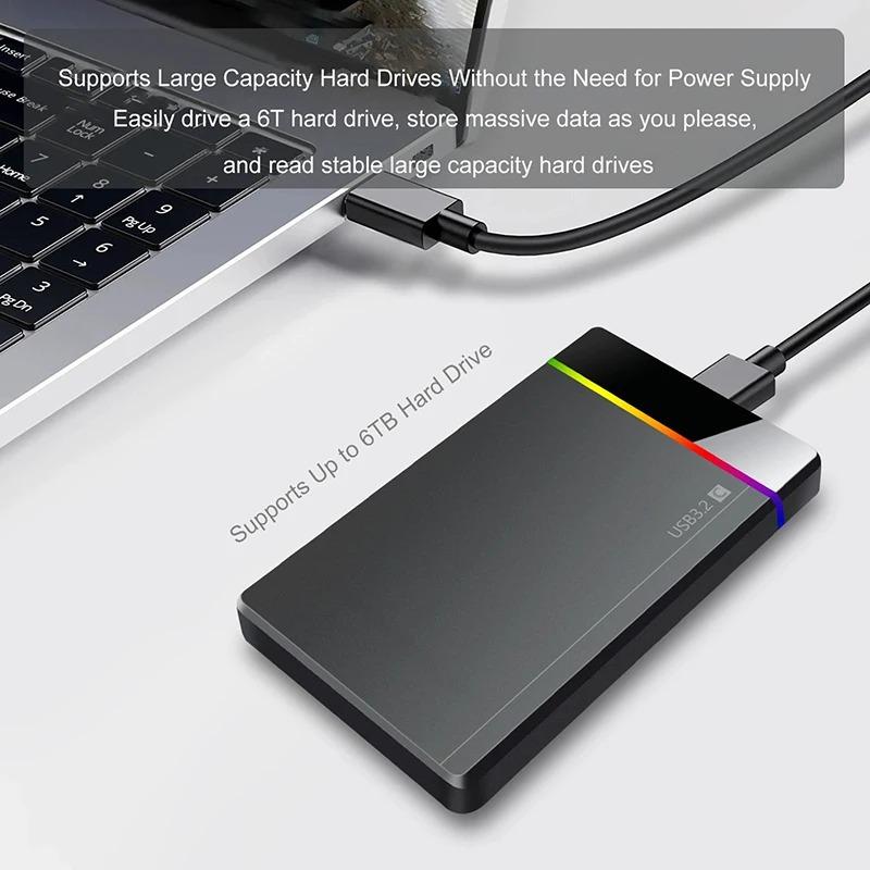 2,5palcový Beznástrojový RGB Mobilní Box na Pevný Disk USB 3.2 5Gbps Notebook Pevný Disk SSD HDD Kryt Typ C 3.1