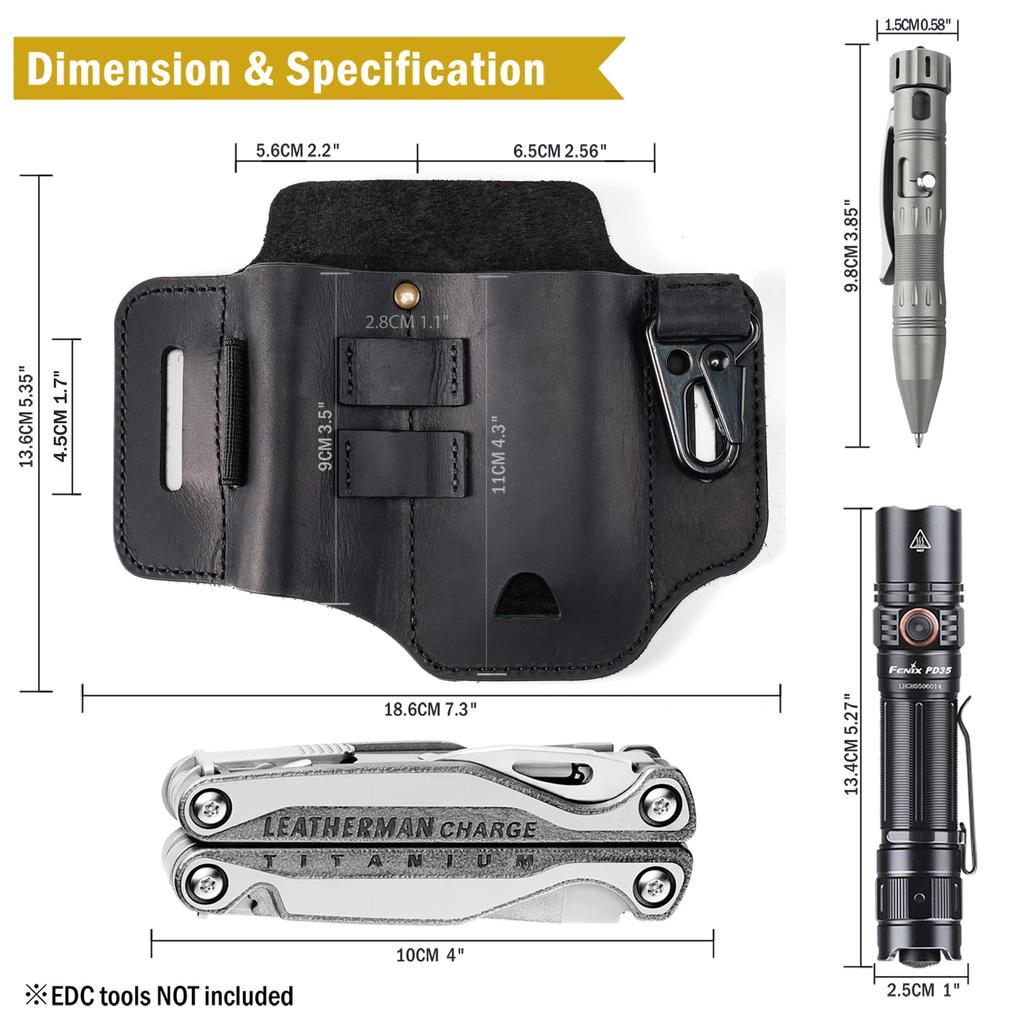 VIPERADE PJ35 Sheath Leather EDC Pocket Organizer EDC Leather EDC Belt Organizer Multi-Tool (for Belt), (for Men), Sheath, (Black)