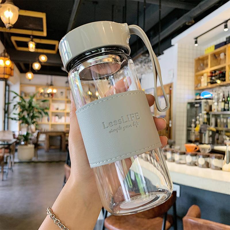 480ml Glass Bottle Water Cup  Tea Maker Japanese Style Fashion Milk Drinking Bottle  High-Temperature Anti Scald Cover