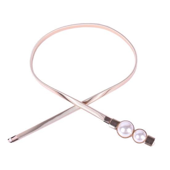 Women Summer Belt Metal Elastic Waist Chain Faux Pearl Decor Elegant Round Metal Waist Belt Garment Accessories