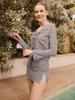 Bohemianbeullu Gingham V-Neck Drawstring In-Pad Rash Guard