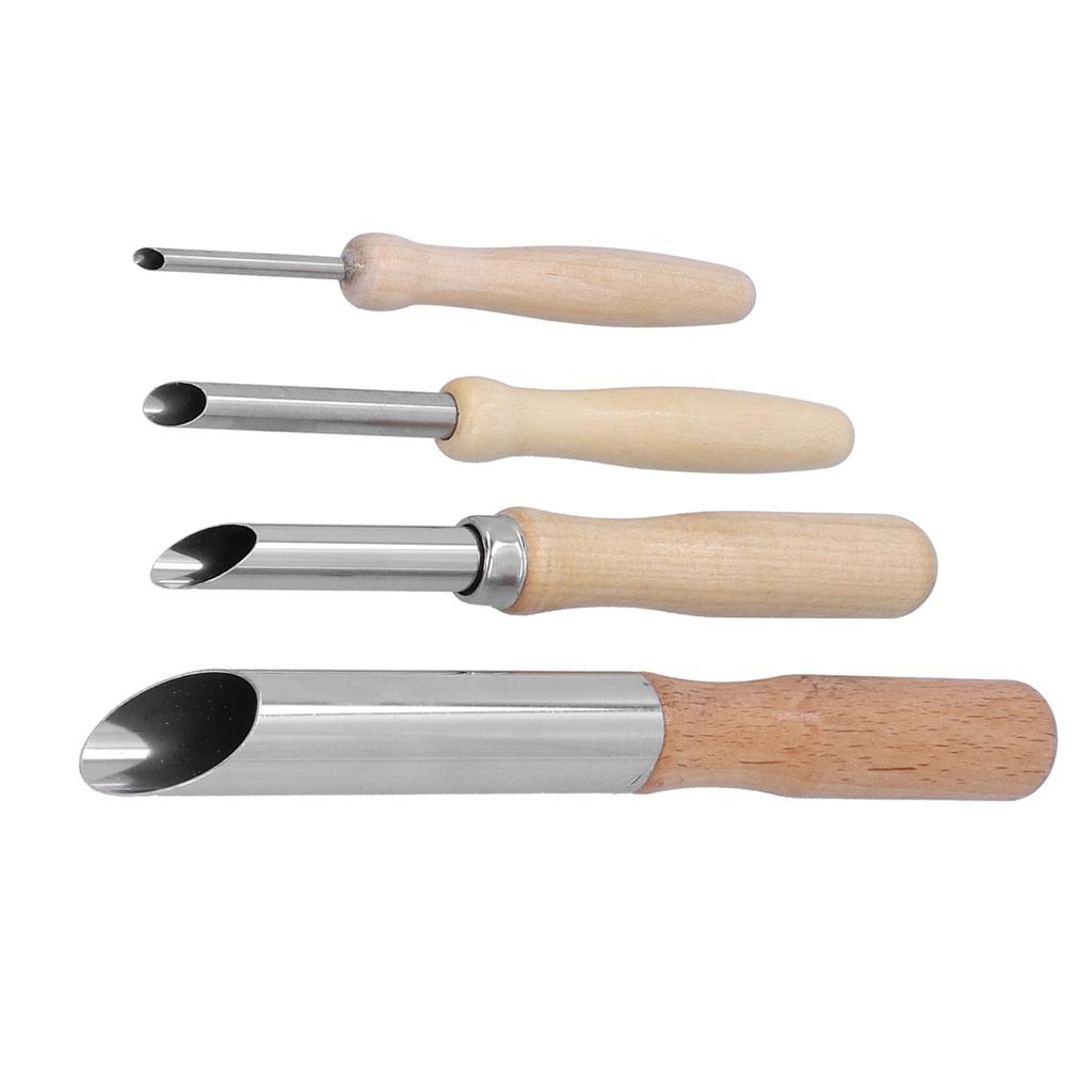 4pcs Clay Hole Cutters Stainless Steel Pottery Punch Hole Sculpting Tool with Wooden Handle