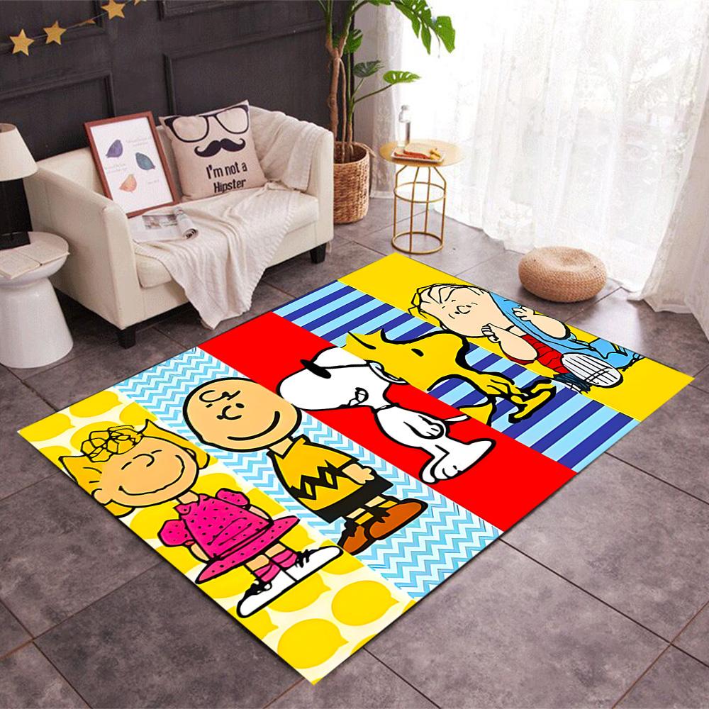 Snoopy's Peanuts Gang Themed Anti-Slip Rugs - Polyester Home Decor, Suitable for Bedrooms, Living Rooms, Doorways, Studios, and Decorations