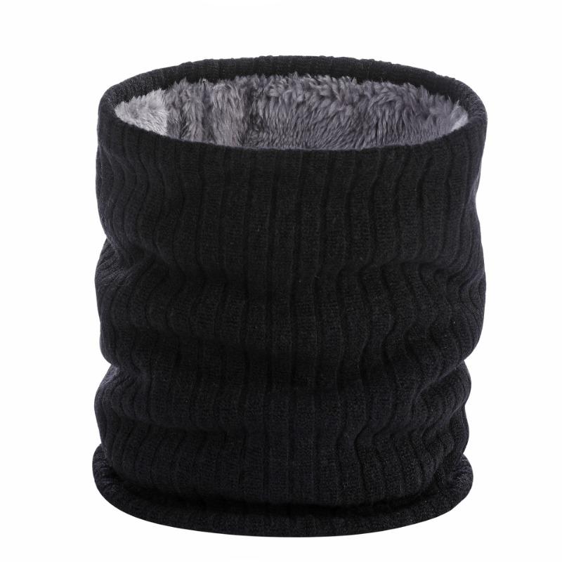 Double-layer Velvet Thickened Warm Neck Cover, Solid Color Wool Single-circle Knitted Scarf, Autumn and Winter Versatile Scarf for Men and Women
