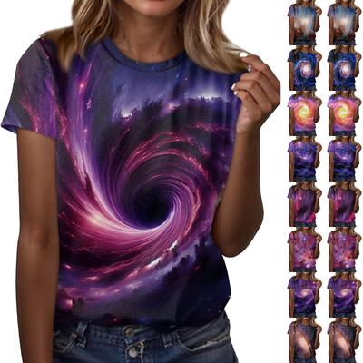 Women's Casual Loose Printed T-shirt Round Neck Pullover Short Sleeved Top