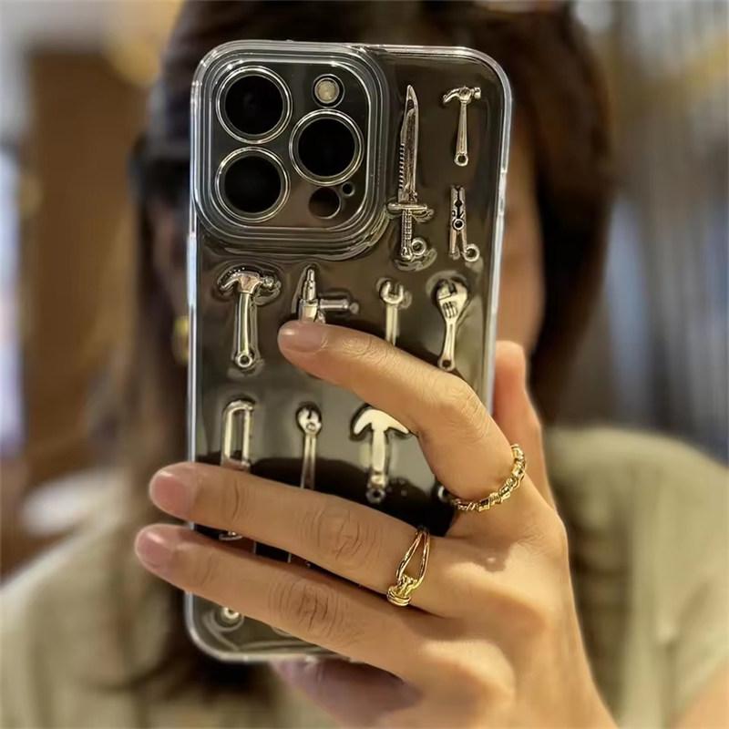 Kreativt Handgjort Gaffel Kniv Genomskinligt Skal För iPhone17 Air 16 15 13 14 12 11 Pro Max Plus X XR XS 7 8 SE2 Epoxi Mjukt Skal