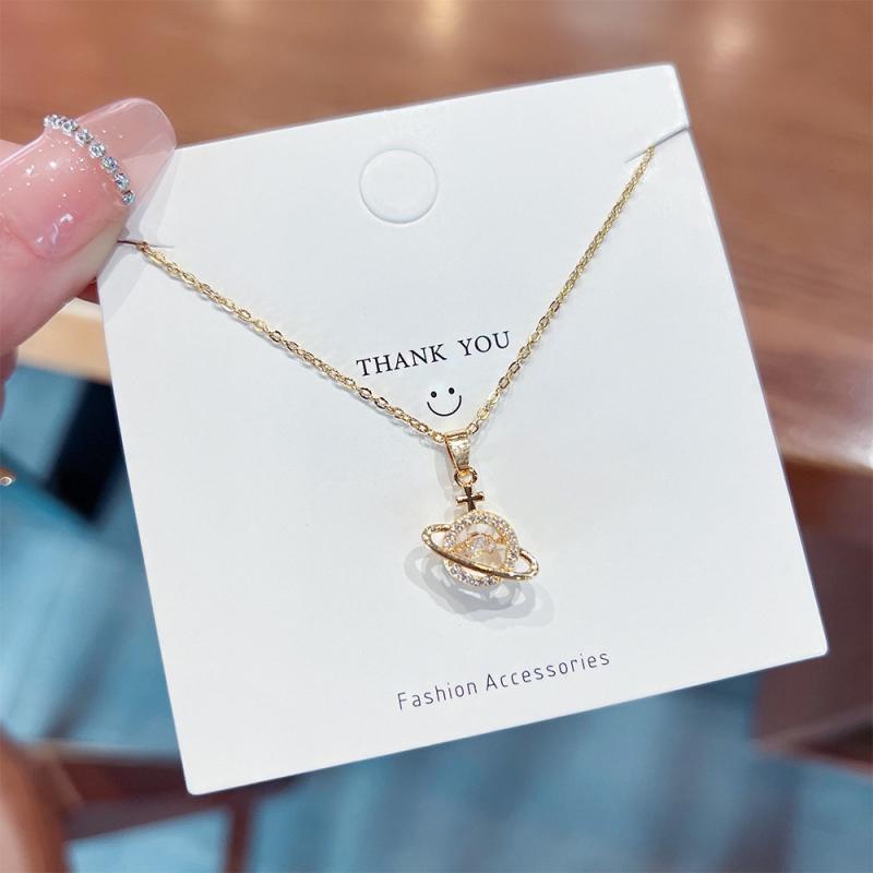 1 Pcs Premium Sense Women's Accessories Pieces Copper Microset Zirconia Planet Pendant Necklace Simple Fashion Jewelry