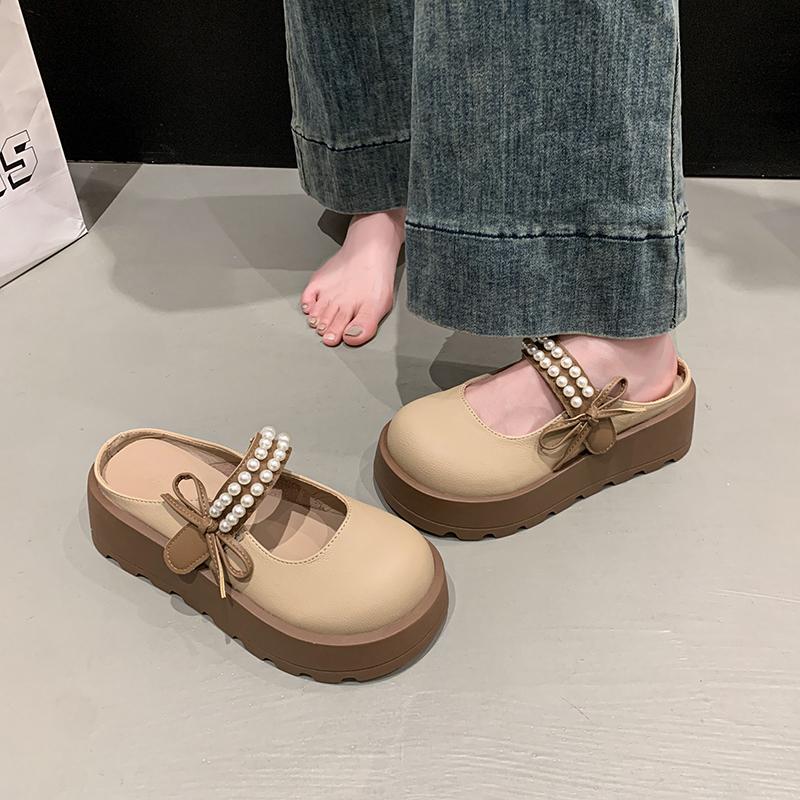 Cute Thick Bottom Tall Mary Jane Slippers 2026 New Ladies' Anti Slip Baotou Slippers for Women