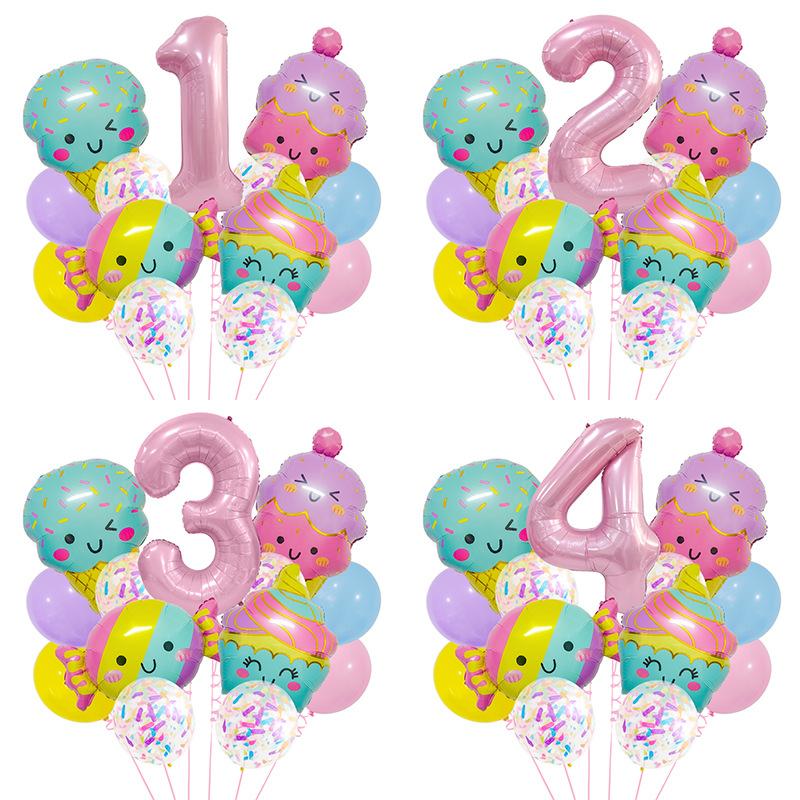 New Candy Ice Cream Balloon Set Baby Birthday Party Photo Props 32-Inch Pink Digital Scene Arrangement