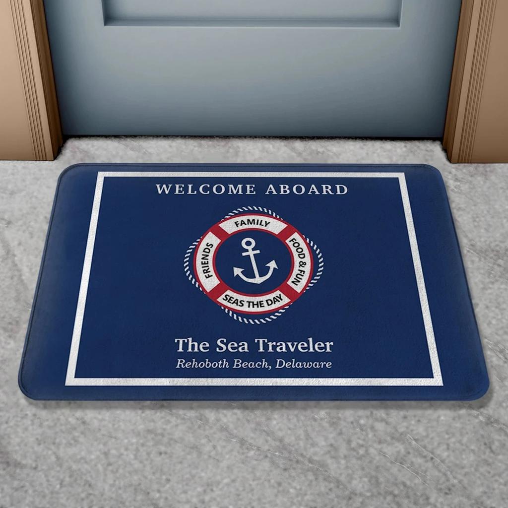 Boat Name Doormat Personalized Nautical Anchor Compass Ship Wheel Rope Non-Slip Bath Mat Yacht Decor Indoor Outdoor Welcome Ru