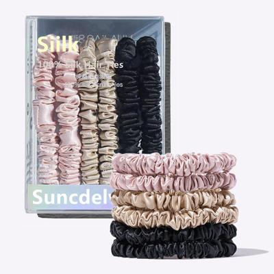 100% Pure Mulberry Silk Hair Scrunchies Silk Hair Ties Hairbands Skinny Scrunchies Ponytail Holders Hair Accessories 42 Colors
