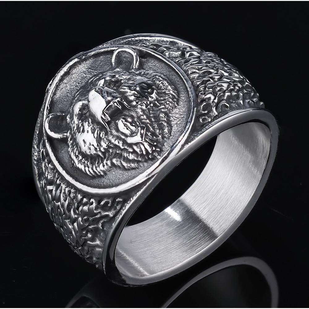 Retro Domineering Three-dimensional Bear Head Stainless Steel Ring Old Craftsmanship Men's Personality Trend Ring Decoration
