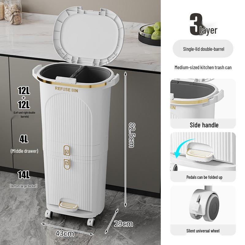 Luxusní vysoký odpadkový koš v japonském stylu s nožním pedálem pro suchý a mokrý odpad