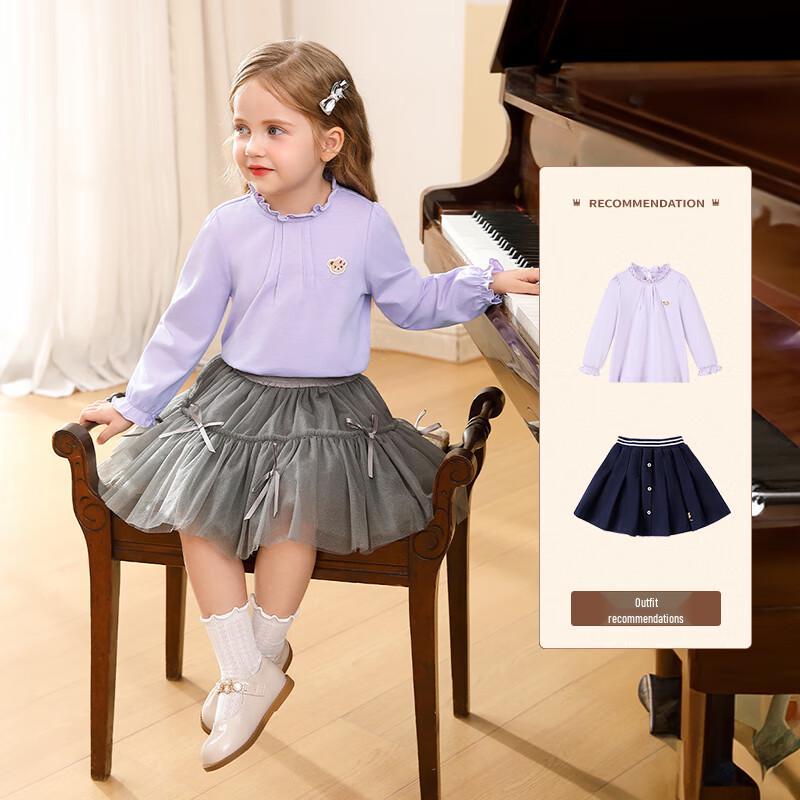 Classic Teddy Girls' Ruffled Collar Long-Sleeve T-Shirt