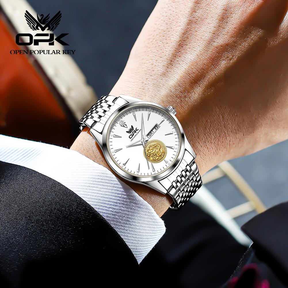 OPK 8150 Men's Dress Wristwatch Luxury Waterproof Luminous Dual Calendar Original Business Quartz Watch for Man