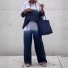 Women's Loose Fit Two-Piece Outfit Set 3/4 Sleeve Boat Neck Top High Waist Wide Leg Pants