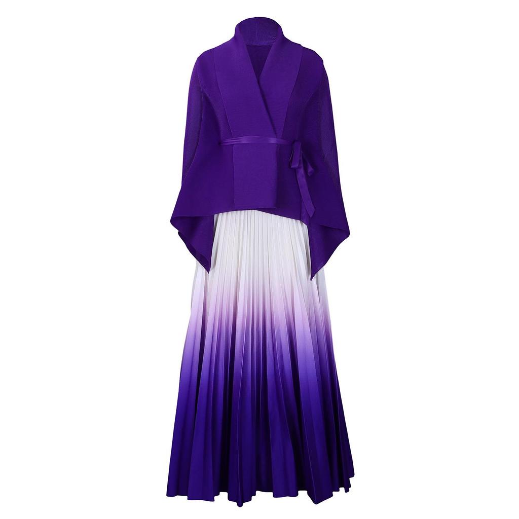 European & American Fashion Pleated Top and Gradient Swing Skirt Two-Piece Set