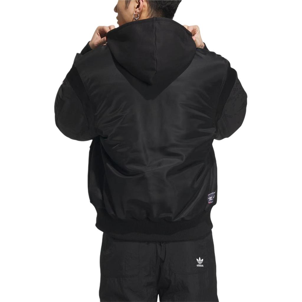 adidas Originals Printed Zip-Up Hooded Jacket Unisex Tops Black IX4232