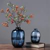 Minimalistische Blauw Zwarte Glazen Vaas Woonkamer Nordic Restaurant Bloemschikking Transparante Bloemen Decoratie Ornamenten