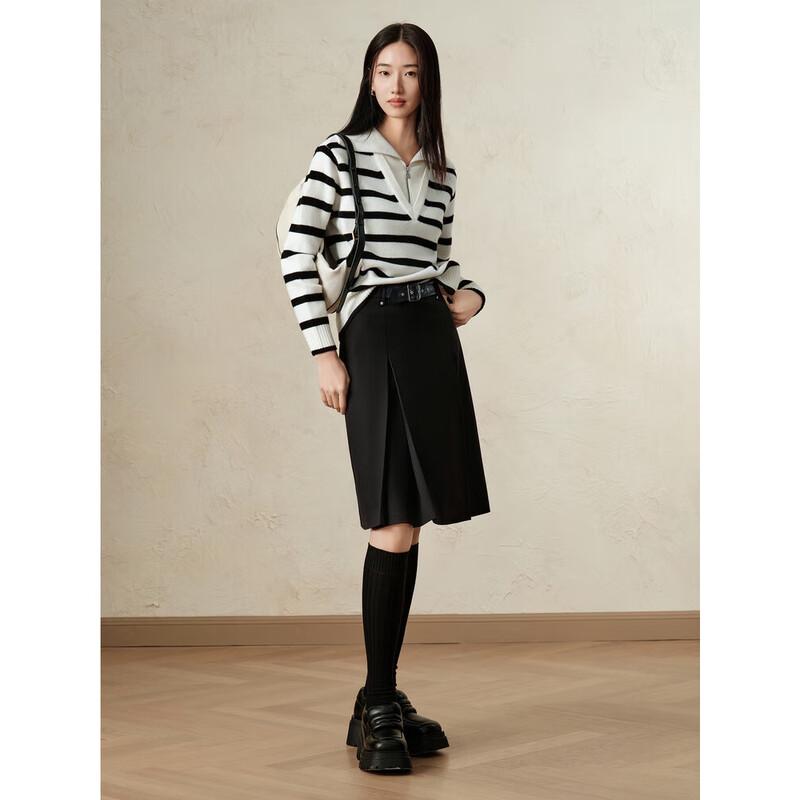 JOOZZI ANNAKOU Women s 100% Wool Preppy Striped Faux Two-Piece Knit Sweater L