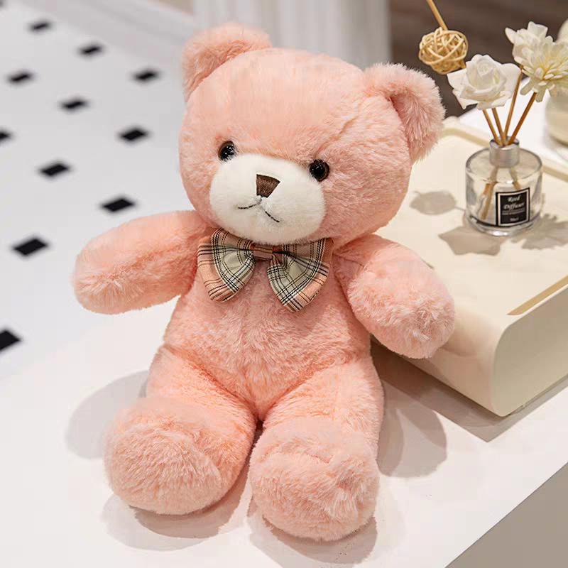 30cm Kawaii Teddy Bear Plush Toy White Pink Brown Cartoon Tie Bear Stuffed Animal Pillow Doll Home Decor Living Room Bedroom