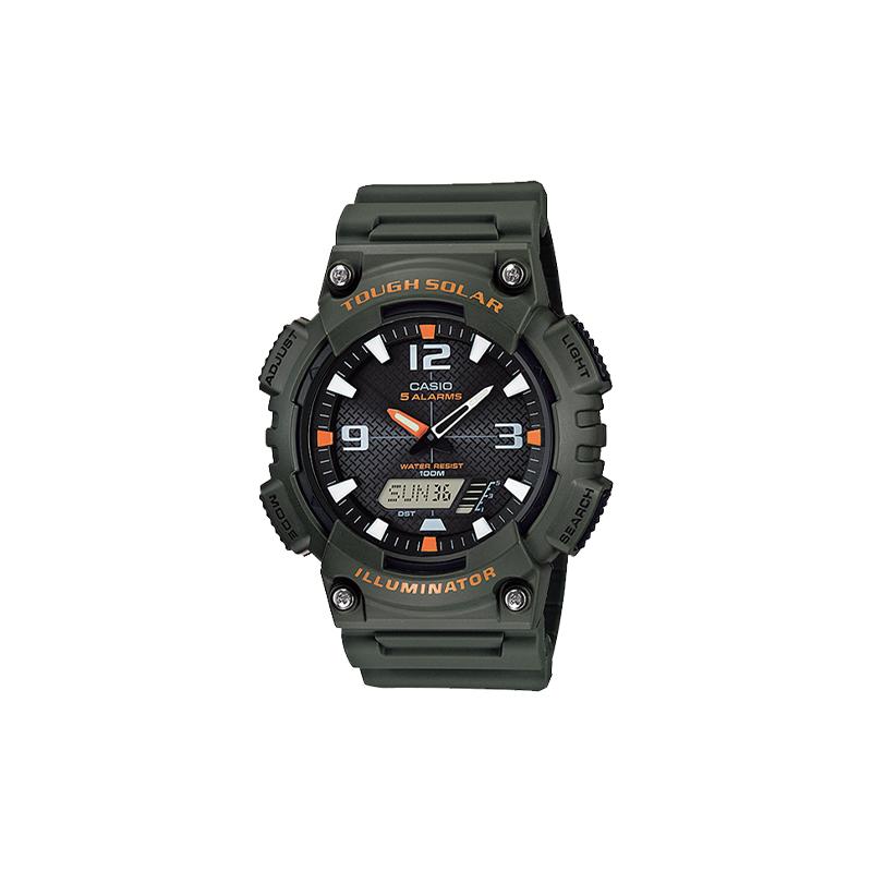

Casio YOUTH Series-Disc Double Display Fashion Trend Classic Pointer Black Belt Silver Disc Double Display Solar Waterproof Sports Solar AQ-S810W-3A чорний