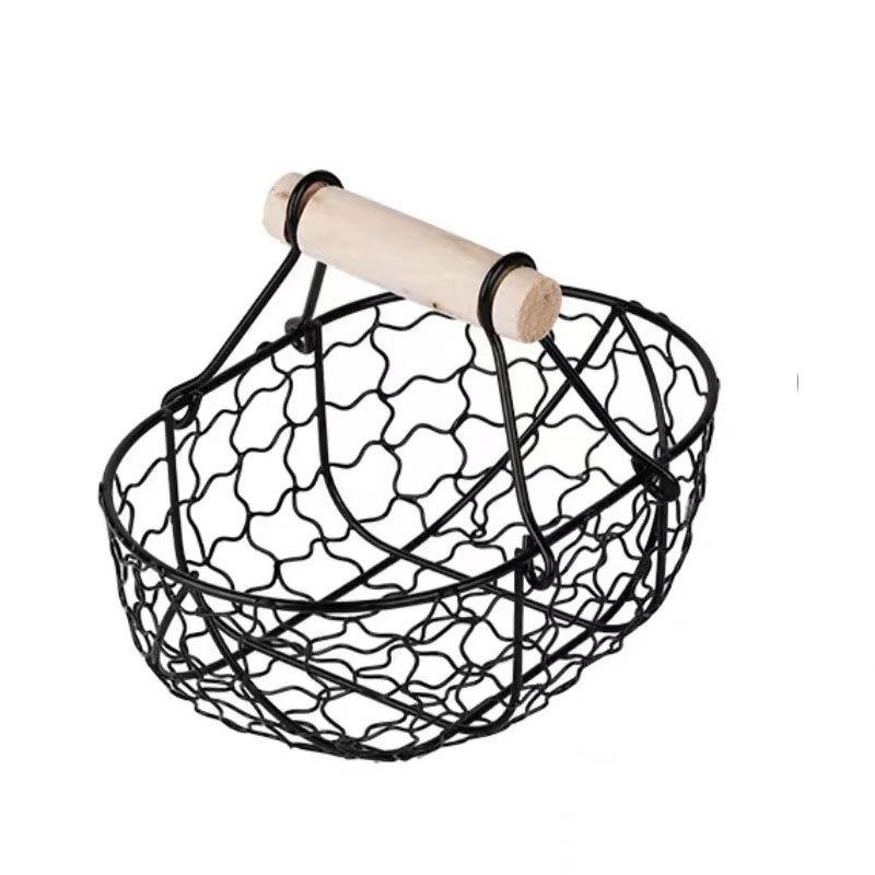1pc Tragbare Brot Korb Eisen Gemüse Lagerung Mit Holzgriff Obst Schüssel Eco Freundliche