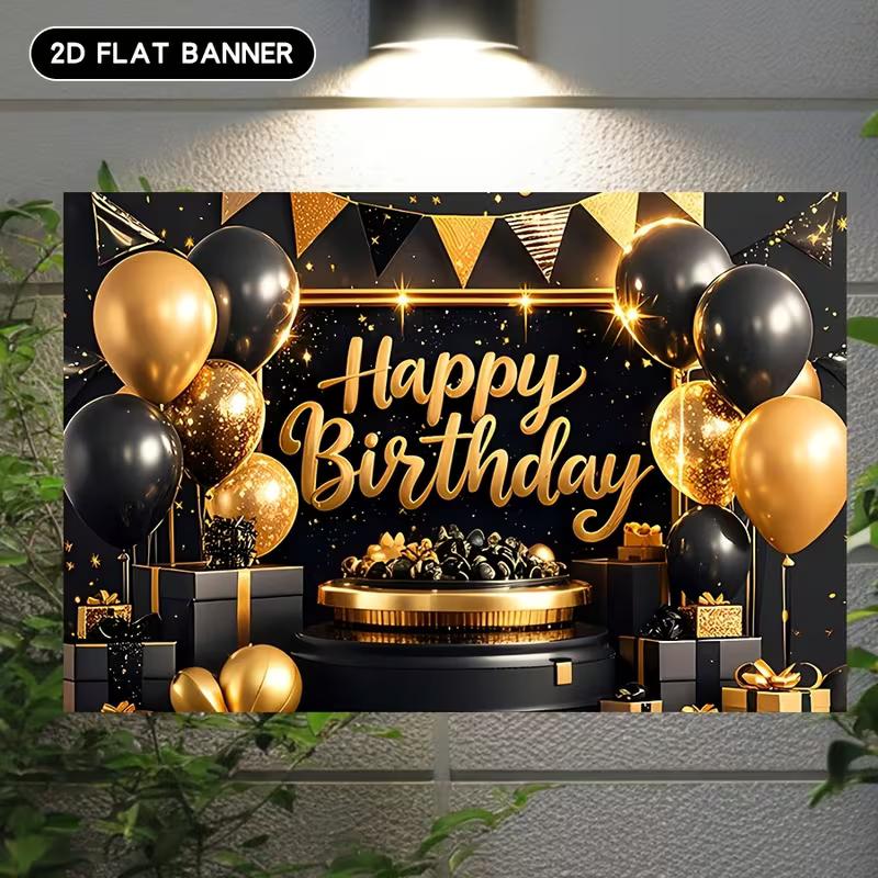 2D Black & Gold Glitter Birthday Background Cloth for Adult Party Photoshoot