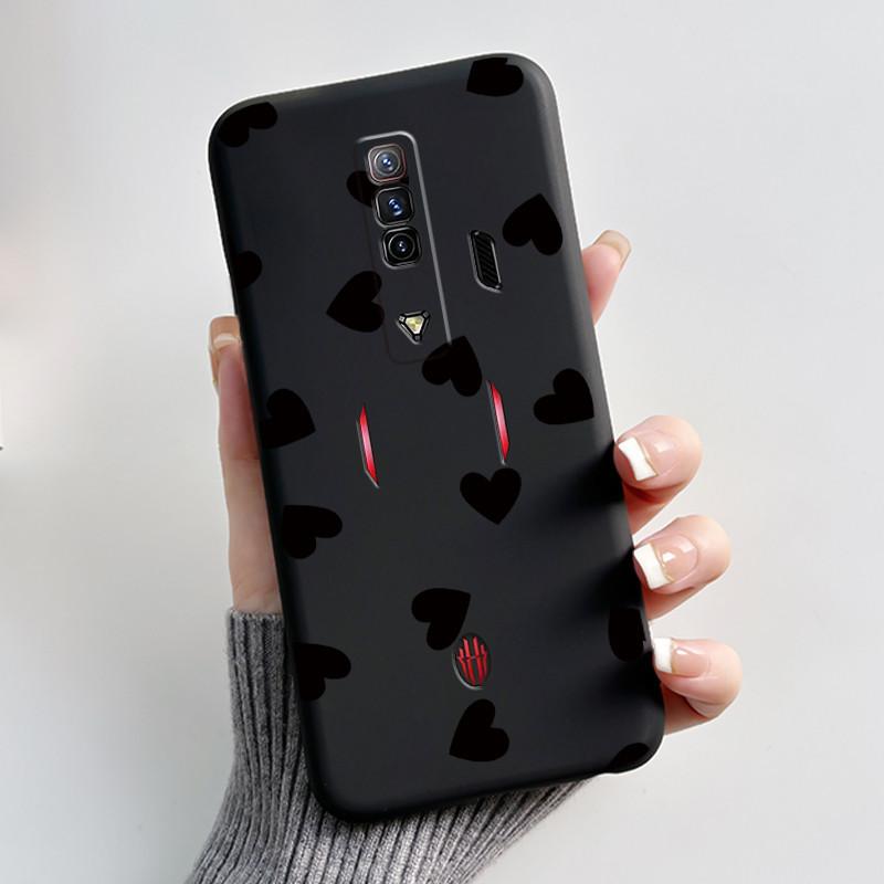 Per Custodia Red Magic 7 NX679J Per Nubia Red Magic 7S Cover Posteriore Carino Coniglio Amore Nero Morbido TPU Custodia per Telefono Per RedMagic 7 7S Guscio