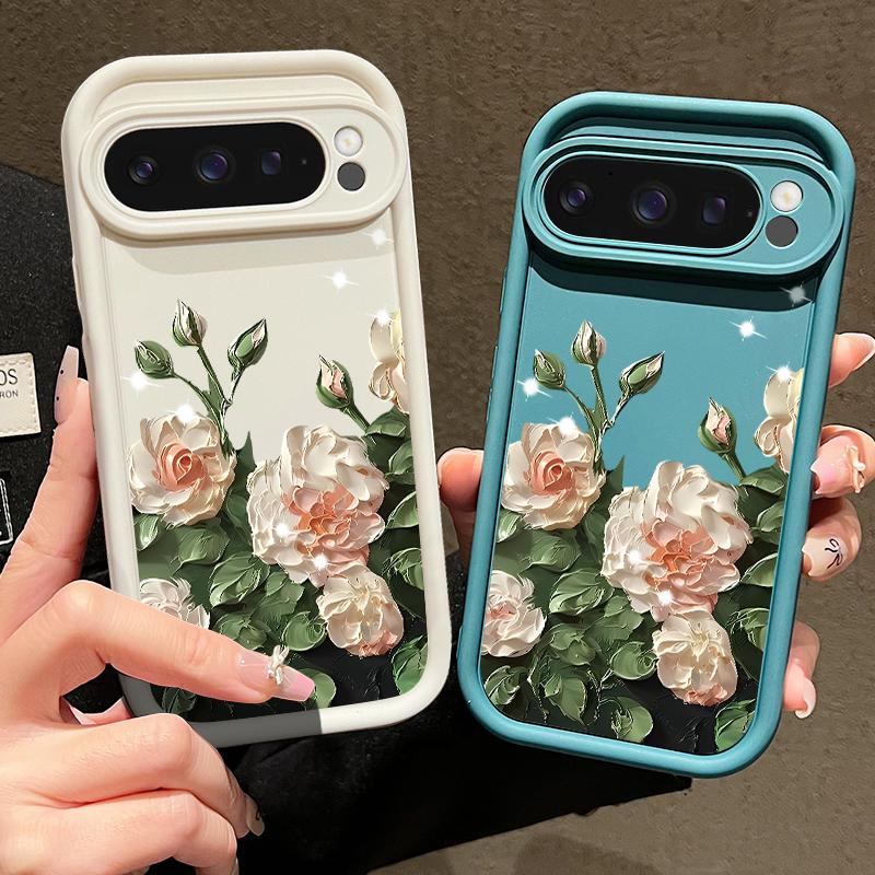Oil Painting White Rose Flower Phone Case For Google Pixel 9 Pro XL Case For Google Pixel 8 7 Pro 8A 7A TPU Soft Cover