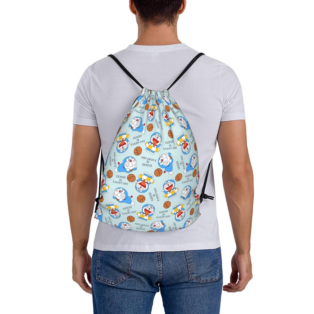 Custom D-Doraemones Drawstring Backpack Women Men Gym Sport Sackpack Foldable Cartoon Training Bag Sack